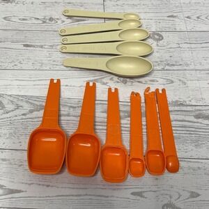 VTG Tupperware Measuring Spoons Set Orange Cream Plastic Kitchen Tools Bundle